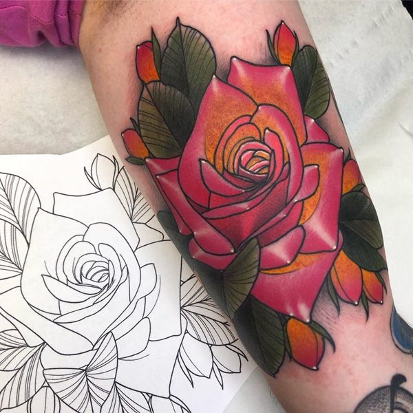 NeoTrad Rose  Tattoo Art  Last Sparrow Tattoo
